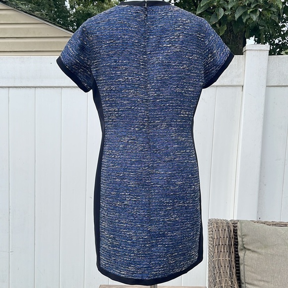 GUC Madewell Shimmer Weave Blue Metallic Black Panel Tweed Shift Dress Size 6 - Picture 5 of 17